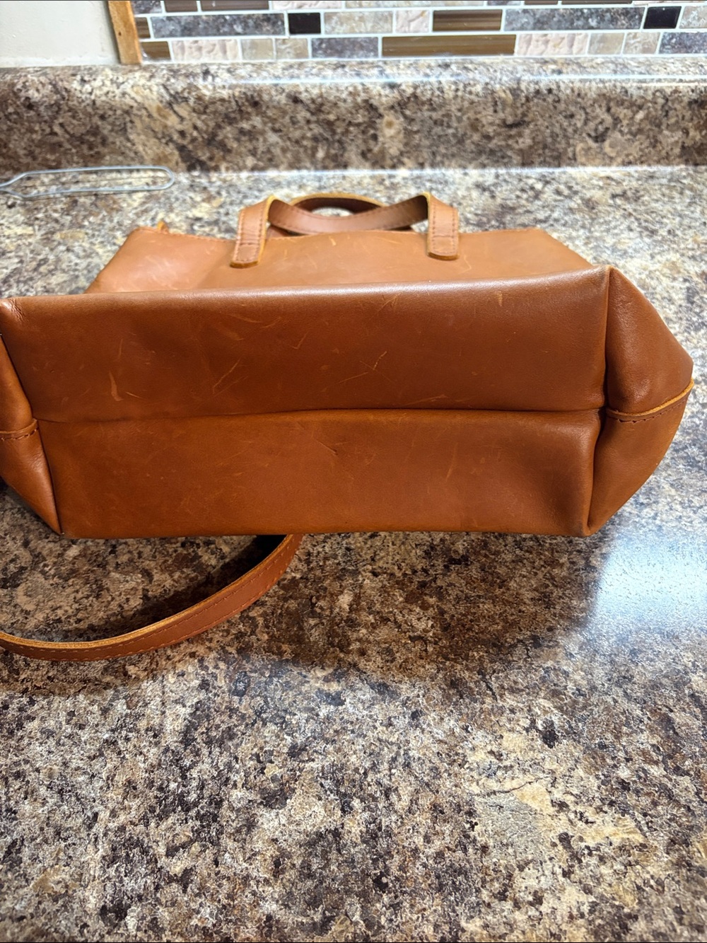 Portland Leather Cognac Brown Leather medium crossbody Tote with zipper - Picture 4 of 5